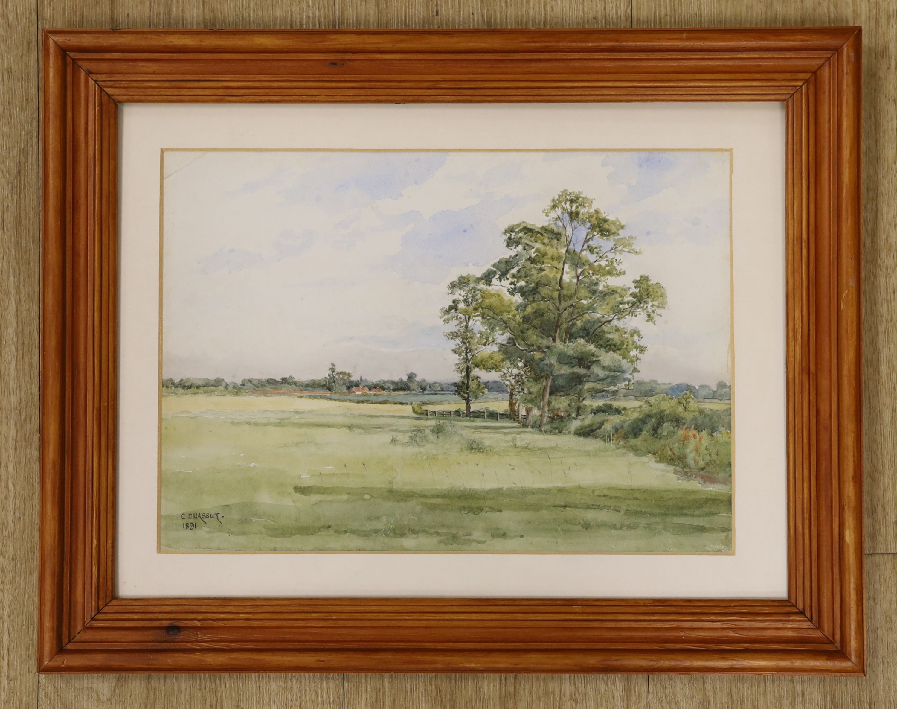 Curtis Duassut (fl. 1889-1930), watercolour, Open landscape, signed and dated 1891, 24 x 34cm